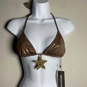 PrettyLittleThing Metallic Brown Bikini Top with Starfish Charm